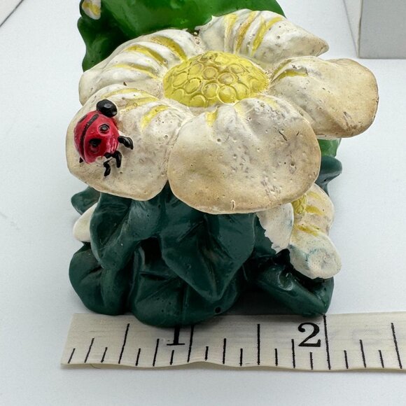 Vtg Whimsical Frog Flowers Ladybug Figurine Hermitage Pottery Hand Painted Green - Picture 9 of 12